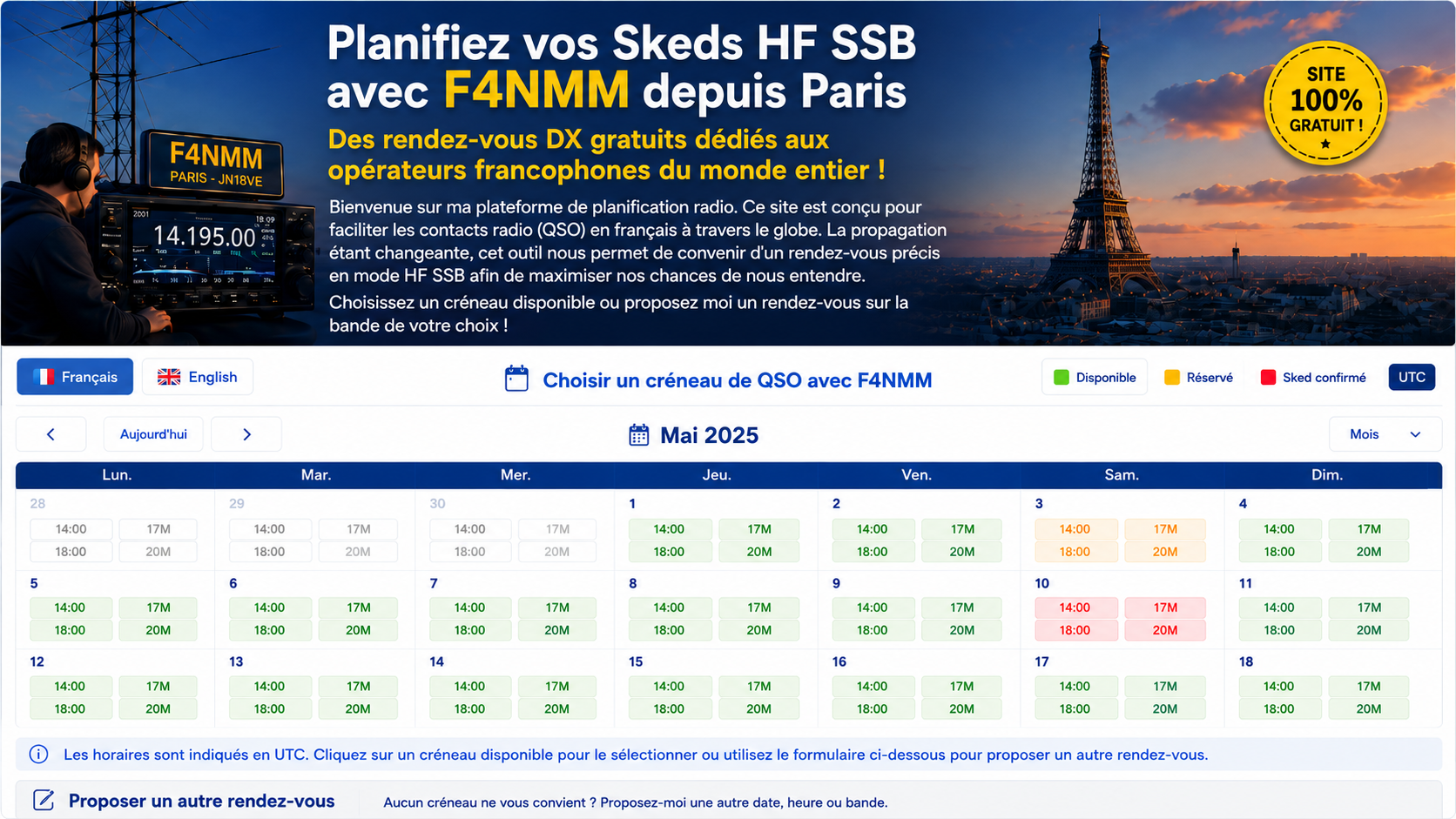 Planifiez vos Skeds HF SSB avec F4NMM depuis Paris — Des rendez-vous DX gratuits dédiés aux opérateurs francophones du monde entier !